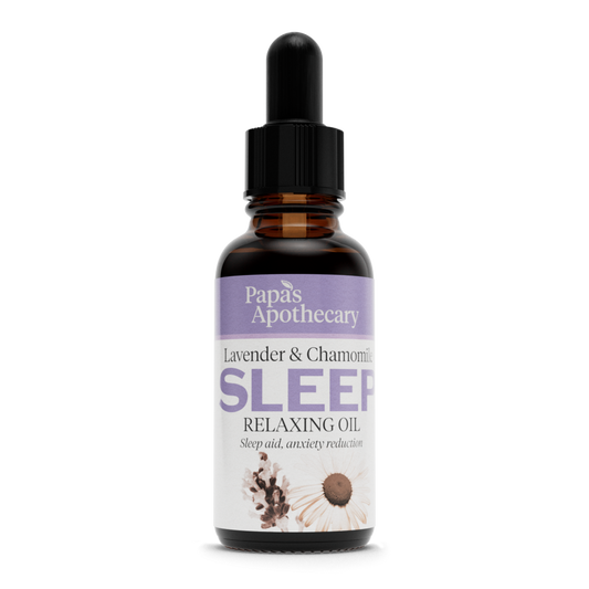 lavender & Chamomile relaxing sleep oil. also includes clary sage, ylang ylang, copaiba, sweet marjoram, and basil