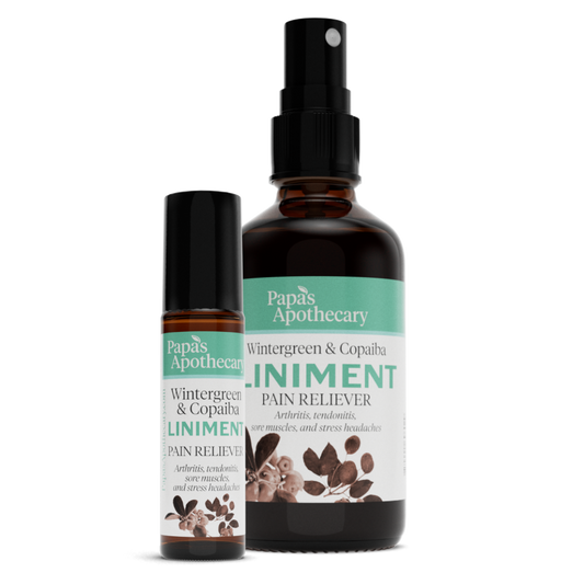 pain relieving liniment - wintergreen & Coipaiba - in a spray on or roll-on option